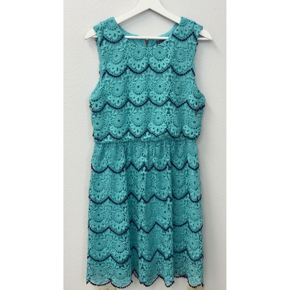 Luxology Crochet Lace Dress 12 Turquoise Blue Sleeveless Boho Festival Summer